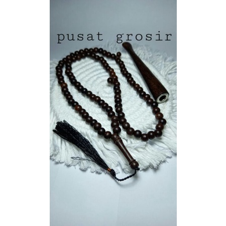 Paket tasbih &amp; pipa galih asem tasbih asem asli tasbih kayu galih asem free pipa galih asem 12cm CLW