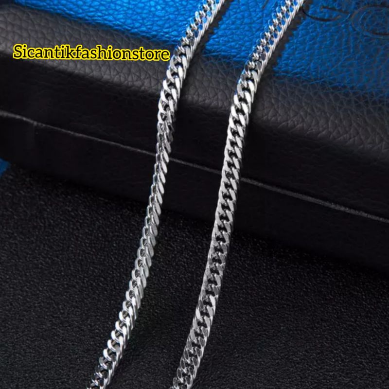 KALUNG RANTAI PADAT TITANIUM 50CM FASHION PRIA WANITA  BAGUS MURAH TERLARIS ANTI KARAT/LUNTUR MEWAH