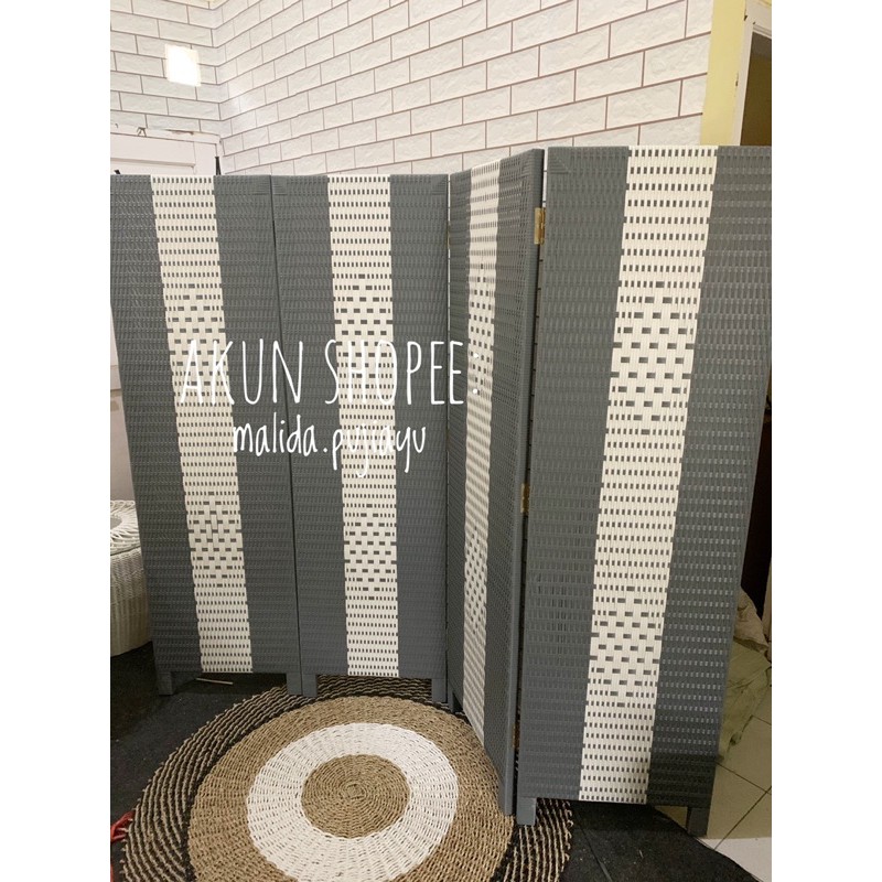 (FREE KAKI) penyekat ruangan 4 pintu aesthetic/sketsel rotan sintetis/penyekat ruangan minimalis/par