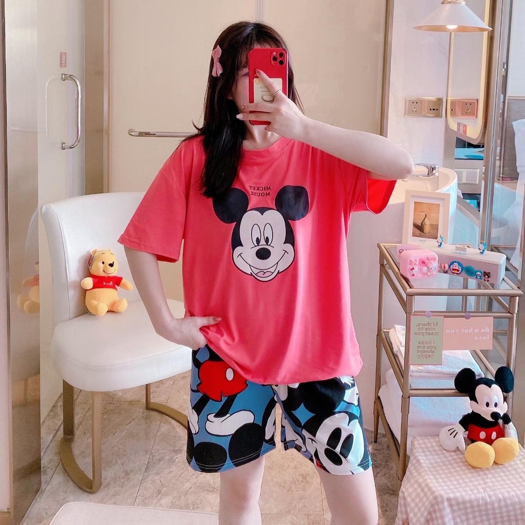 Baju Tidur Piyama Set/Piyama Wanita Import/Baju Piyama Pendek/Short Sleep Wear-J4-Merah Miky