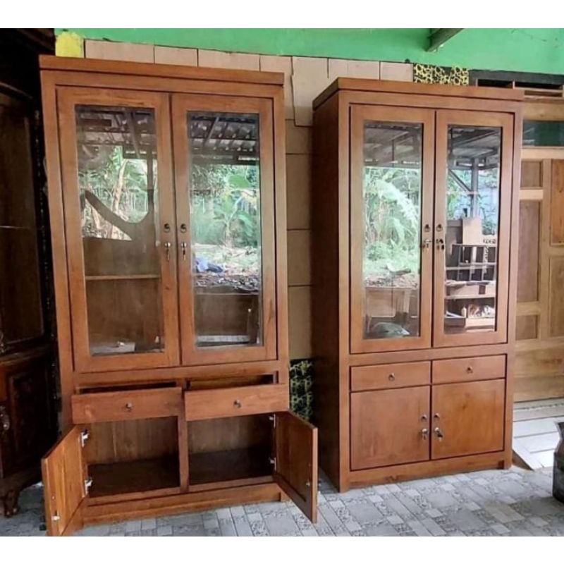 Jual LEMARI KACA HIAS KAYU JATI | LEMARI NAKAS BUFET KACA MINIMALIS