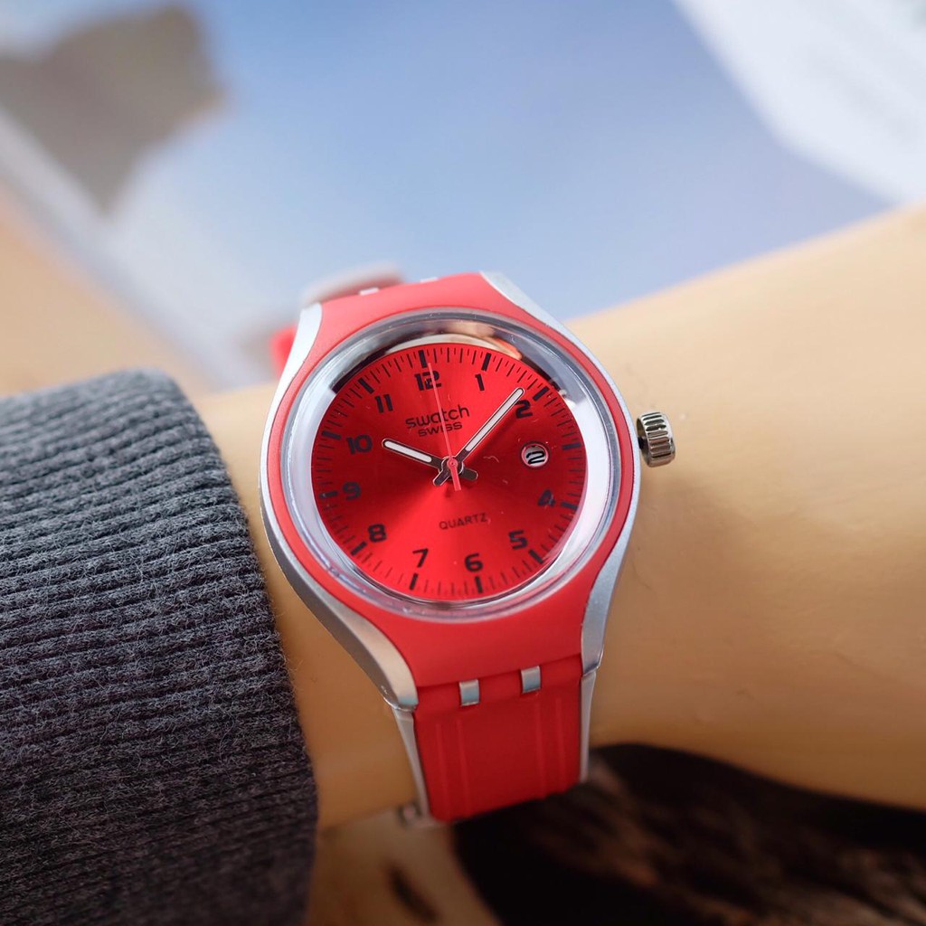 Jam Tangan Pria Wanita Cowok Cewek Unisex Swatch Tanggal Tali Karet