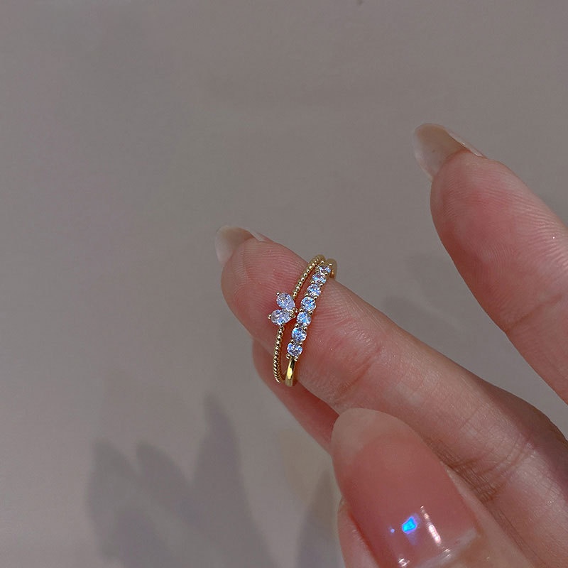 Cincin Kristal Zircon Bentuk Hati Gaya Korea Untuk Wanita