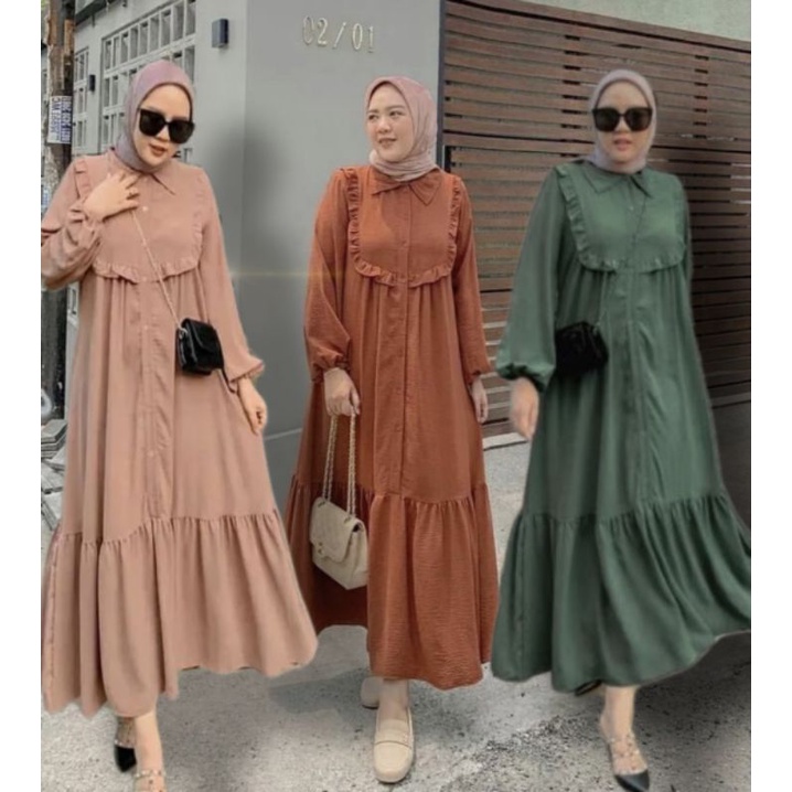 ZETA DRESS MIDI DRESS BAJU WANITA FULL KANCING