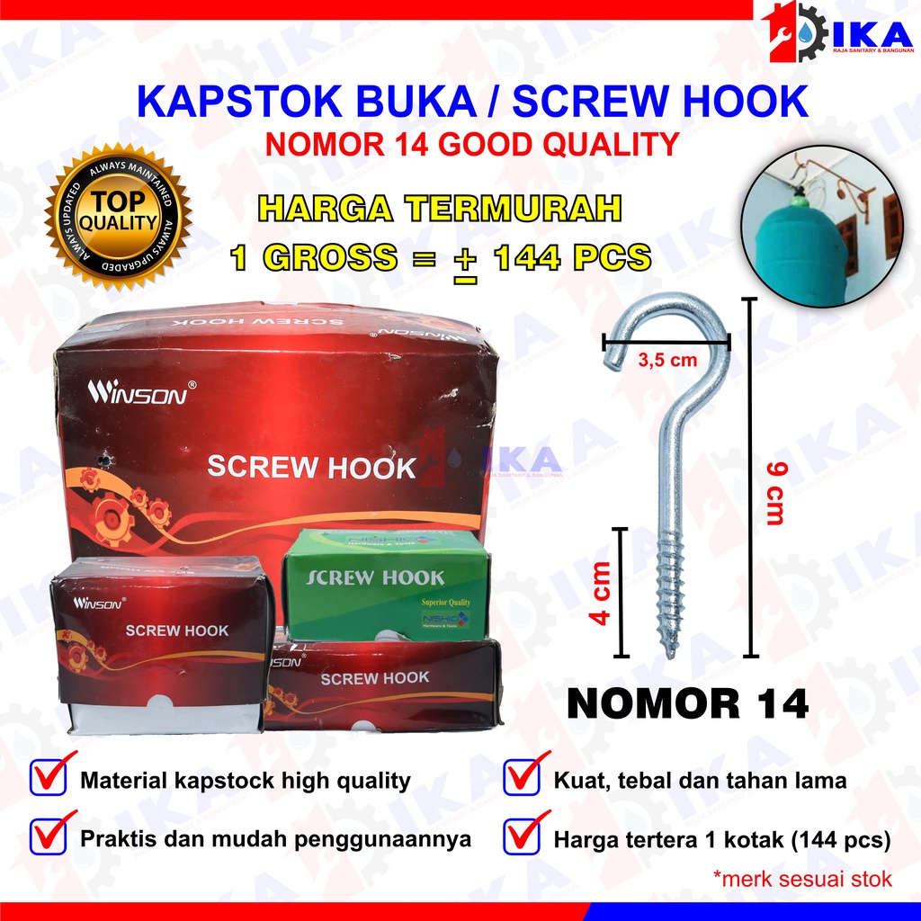 Kapstok Buka No.14 Baut Gantung Gantungan Burung Hook Skrup Sekrup Tanda Tanya | 1 kotak isi ±144pcs