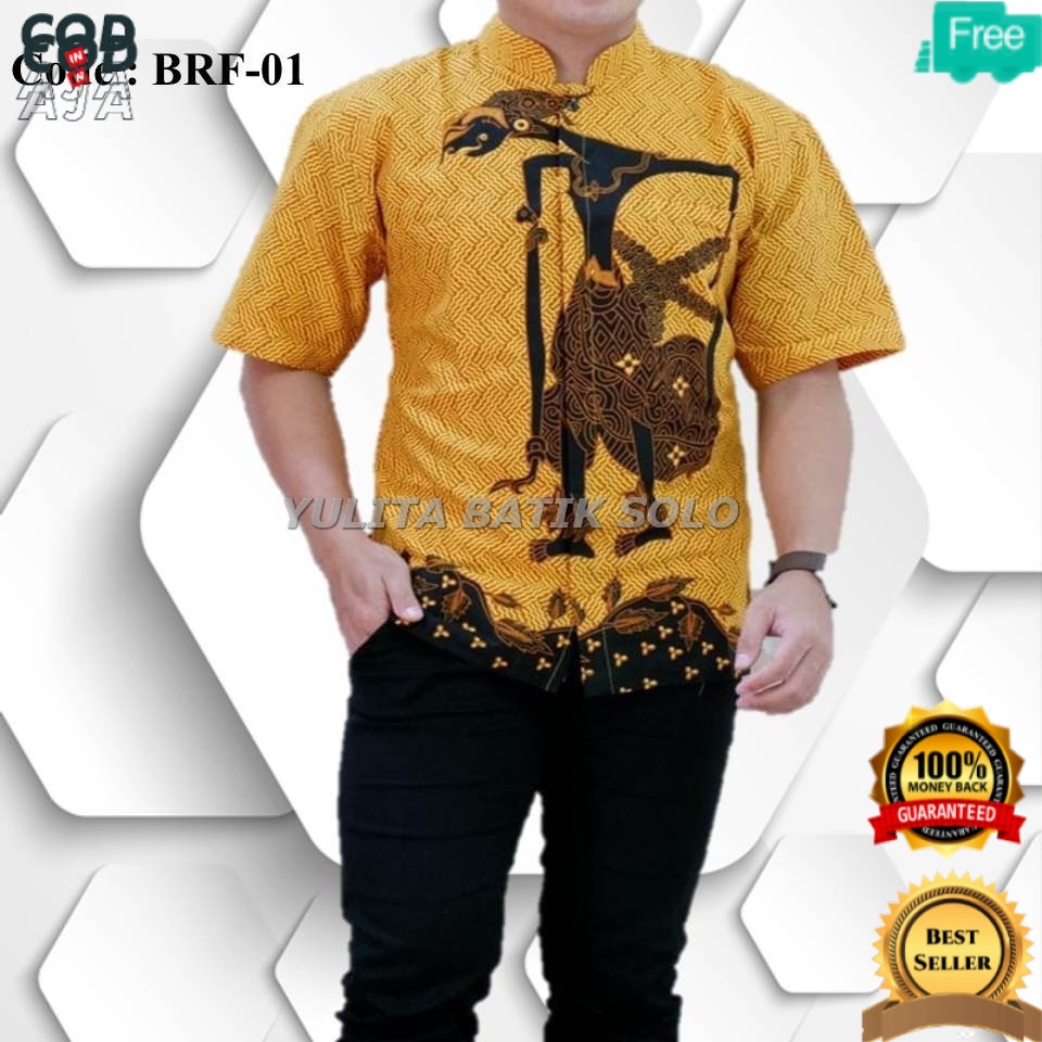 HEMBATIK KEMEJA BATIK PRIA AJUDAN JUMBO BIG SIZE XXL XXXL XXXXL 8XL SLIM FIT KUNING WAYANG LENGAN PE