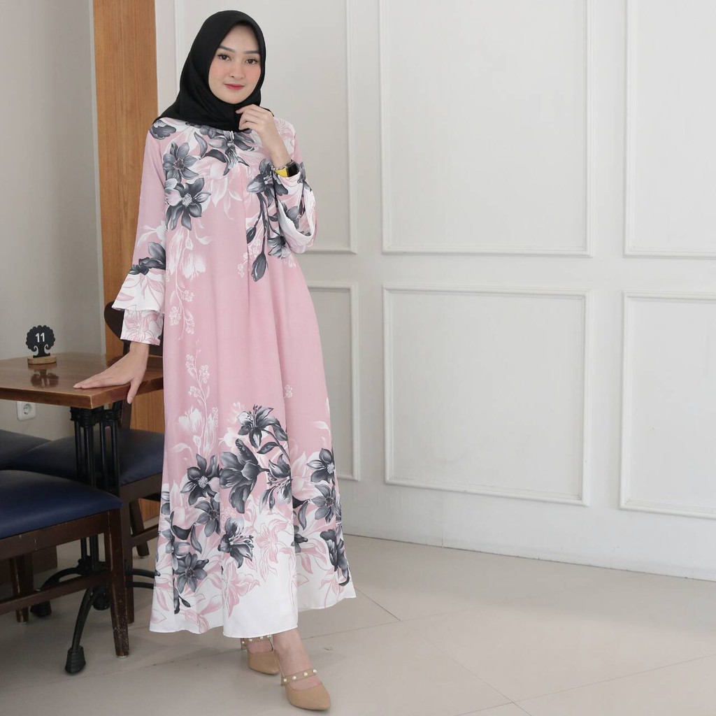 nmm139 jual gamis motif bunga unik murah busui kualitas butik maxy dress myrubylicious candy lady