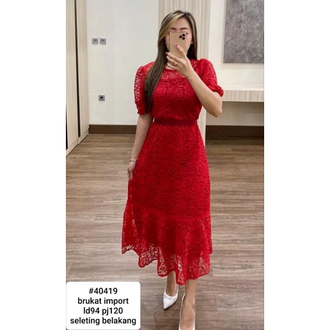 DRESS BRUKAT BANGKOK POLOS BAJU NATAL BAJU KE GEREJA DRESS NATAL TUNIK BRUKAT IMPORT SL 404199