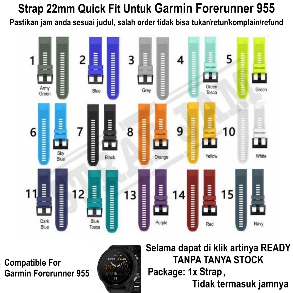 MF5 22mm Strap Garmin Forerunner 955 - Tali Jam Quick Fit Rubber Silikon