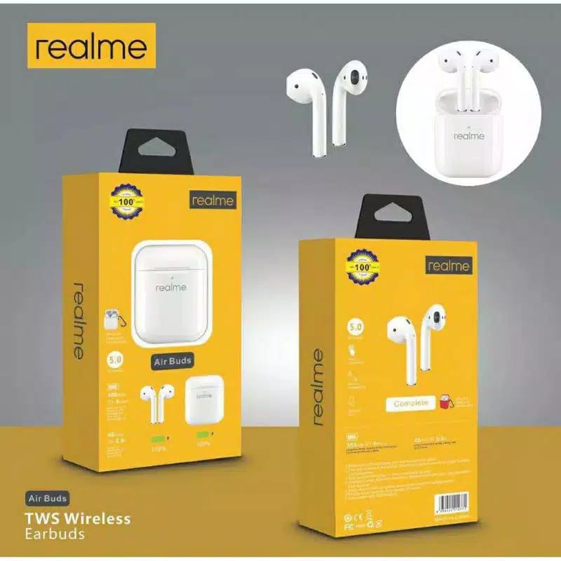 AIRBUDS REALME EARPHONE WIRELESS HEADSET BLUETOOTH REALME CAN RENAME AND GPS PREMIUM QUALITY