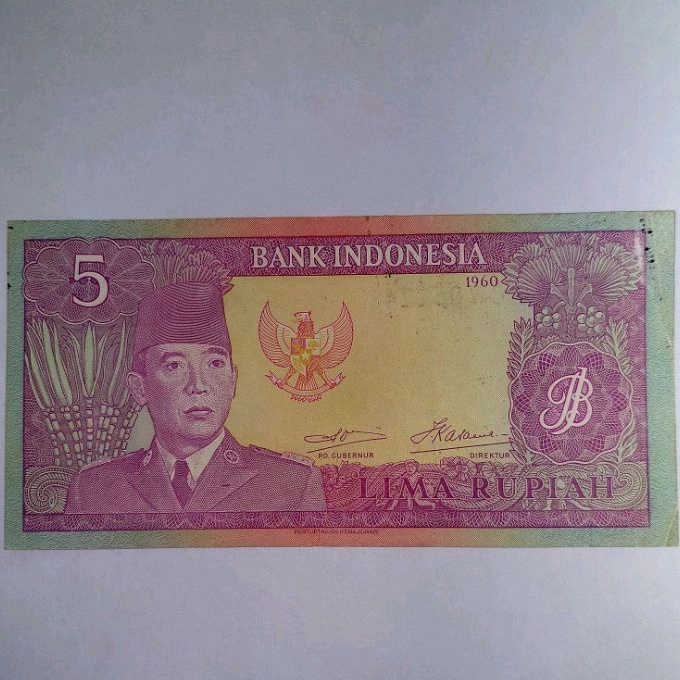 Uang Kuno 5 Rupiah Soekarno tahun 1960 asli / 5 rupiah seri sukarno