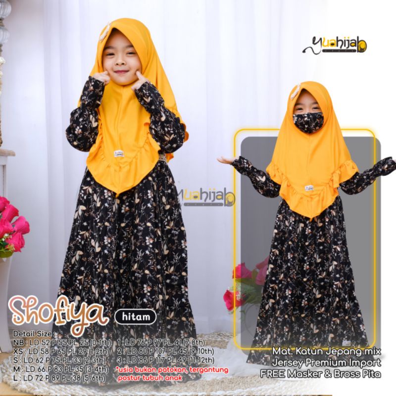 [COD] Gamis Anak Bahan Katun Jepang Mix Jersey Premium Import  1-12 Tahun Set Shofiya by Yuahijab