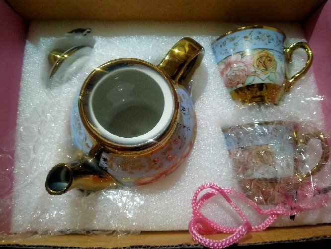 [lulu] Set Cangkir Teh 3in1 Keramik / Motif Bunga Rose Teapot Cup Porcelain / Teko Teh Hadiah Kado