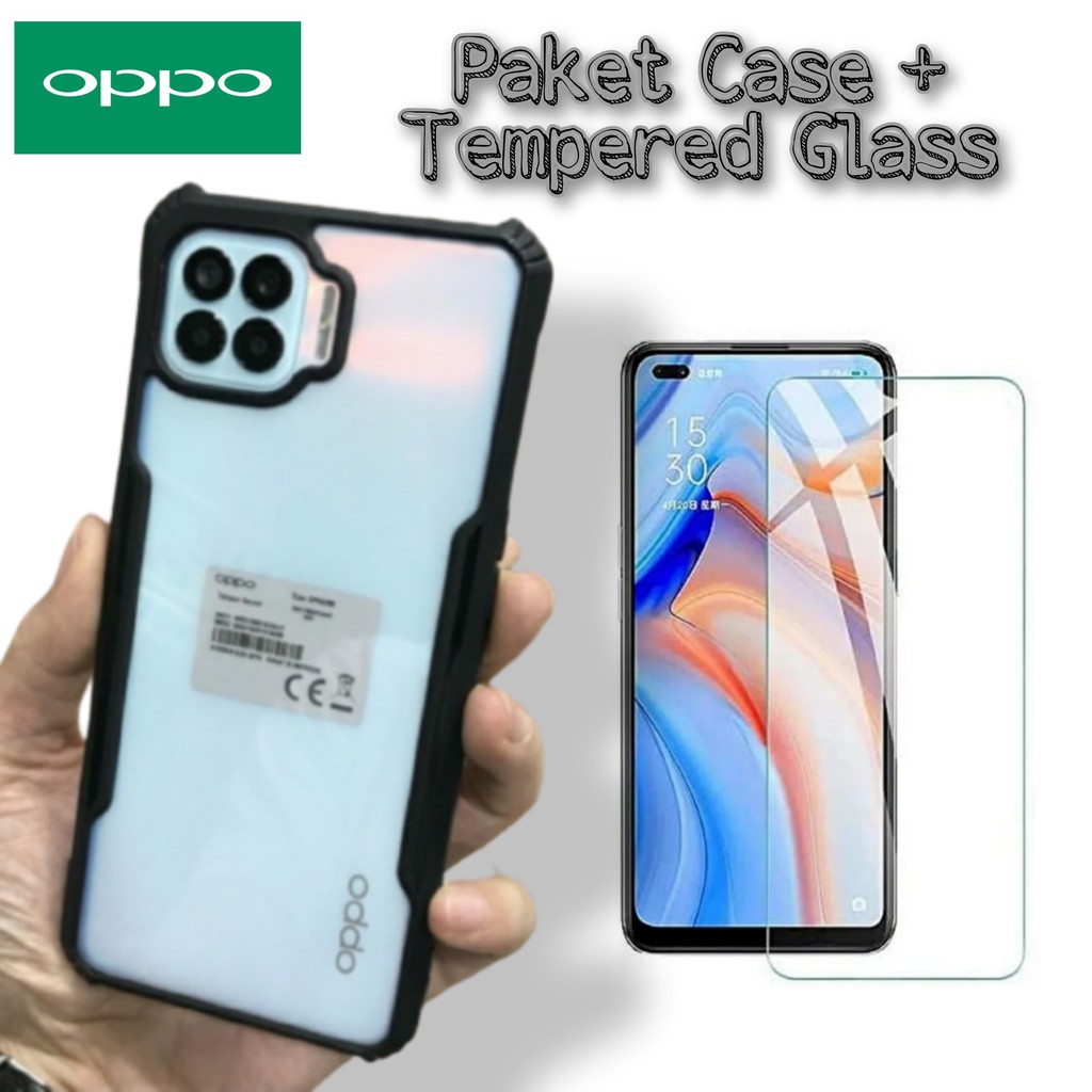 Case Oppo Reno 4F Hard Case Shockproof Free Tempered Glass Layar Screen Protector