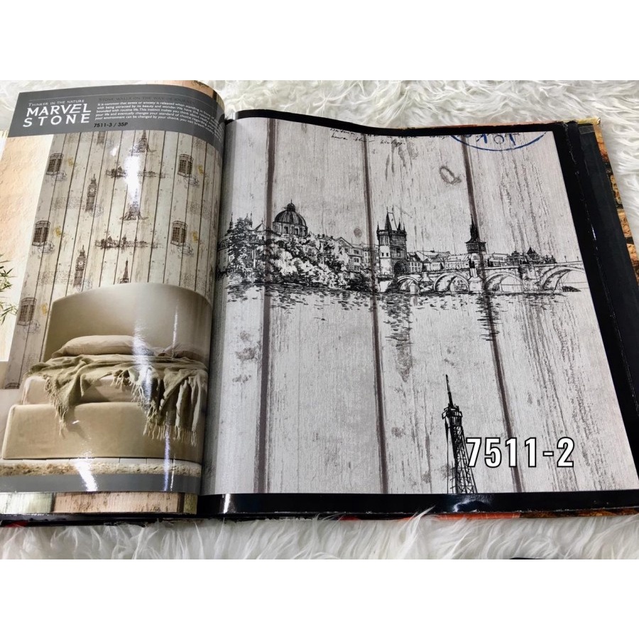 WALLPAPER DINDING MOTIF KAYU GAMBAR LONDON VINTAGE TEMA CAFE KOREA STONE