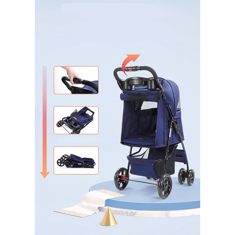 Stroller Bello SP02 Pet 4 Roda Max 15kg Free Jas Hujan Stroller Untuk Anjing dan Kucing