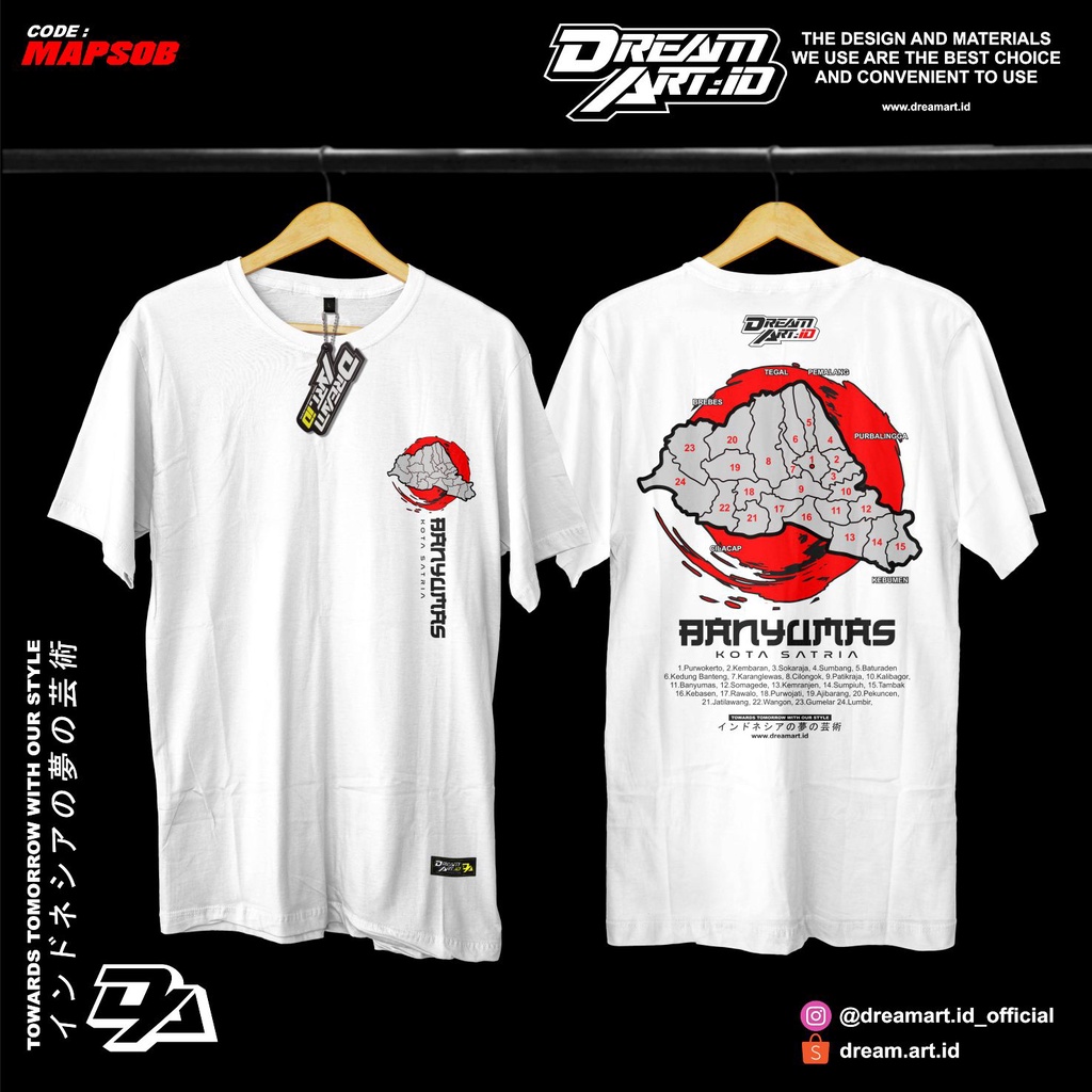 Dream Art.Id - Kaos Peta Kota Banyumas Purwokerto / Kaos Ngapak - Putih Merah