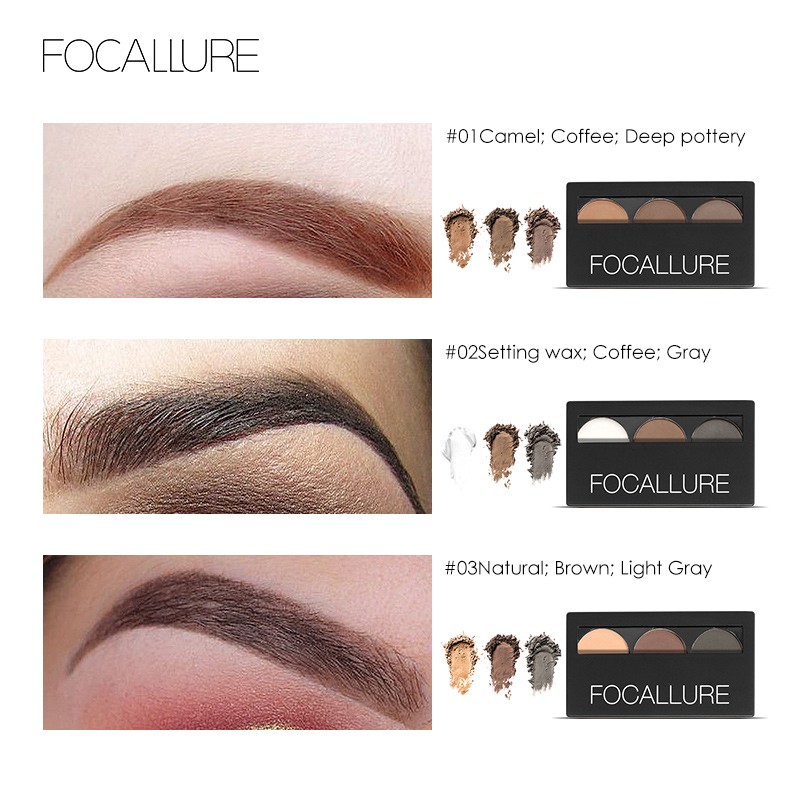 FOCALLURE Eyebrow Powder Palette With Brush Mirror 3 Colors (100% Original, BPOM Certified)