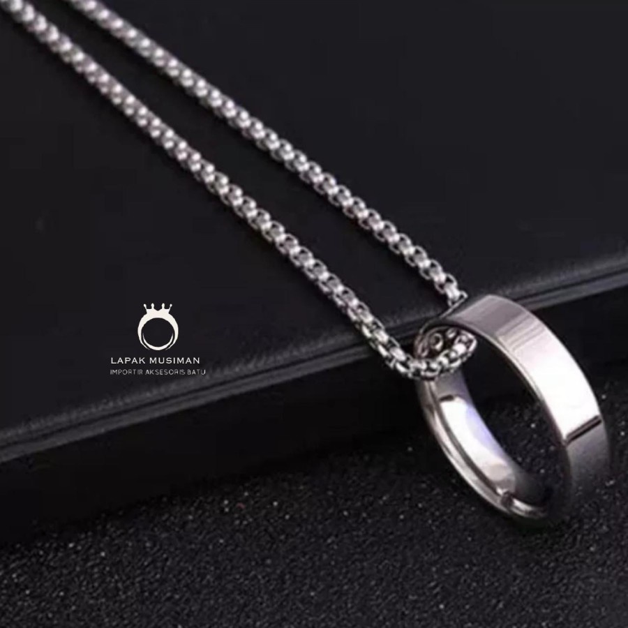 Kalung Titanium Pria Model Cincin Anti Karat Asli Original