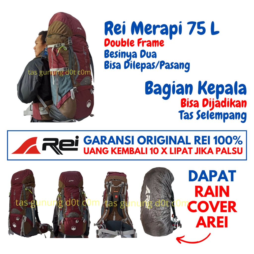 CARRIER AREI 70 - 75 LITER BESAR | TAS GUNUNG HIKING BACKPACKER TRAVELING 80 L REI KERIR KERIL