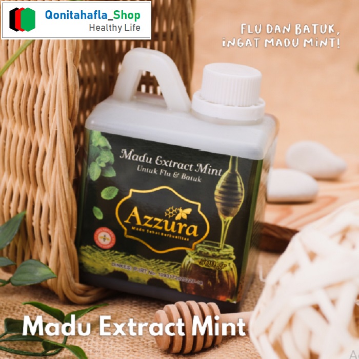 Madu Extract Mint Madu Herbal Azzura | Madu Flu Batuk Pernafasan dan Hidung Tersumbat [ 300/450/500 gram ]-1