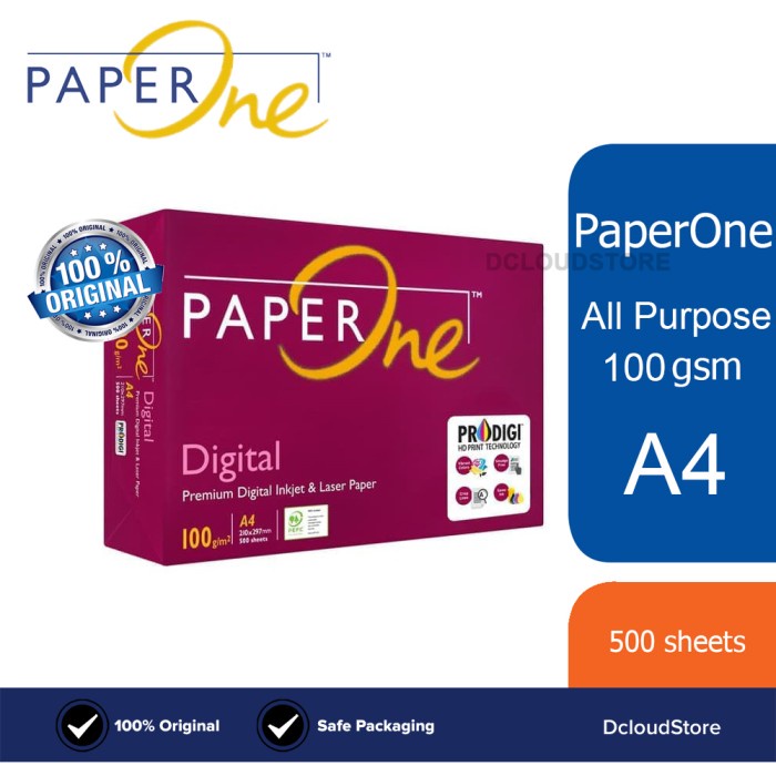 

Kertas HVS A4 100 Gram PaperOne Digital Inkjet & Laser Paper