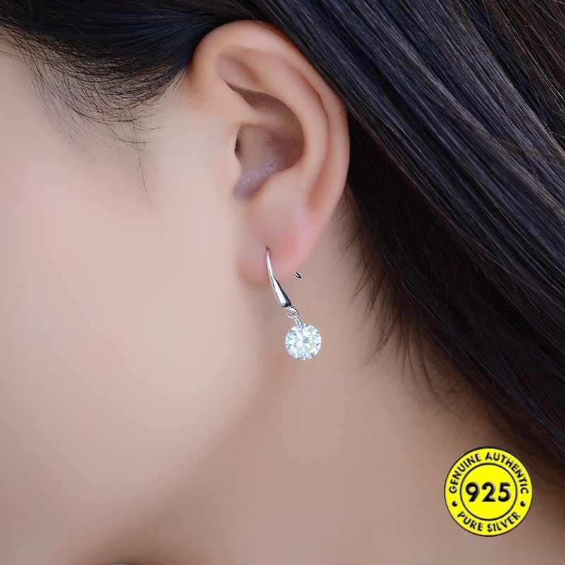 Anting Tusuk Sterling Silver 925 Dengan Berlian Imitasi Untuk Wanita