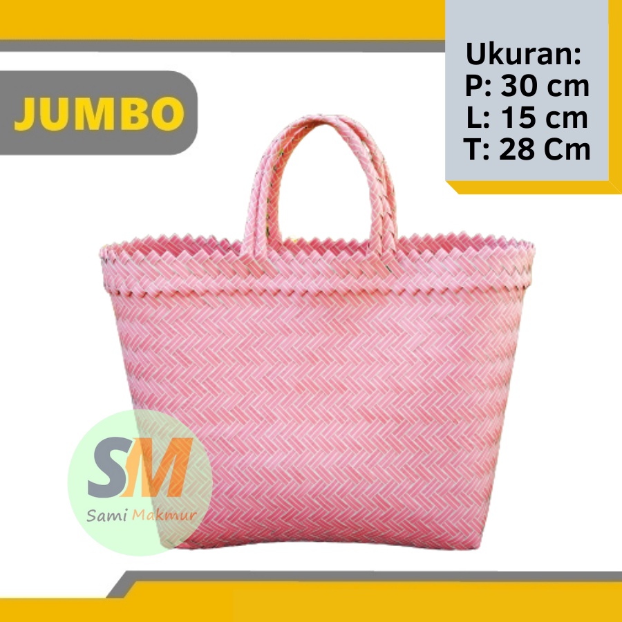 Tas Anyaman Plastik POLOS LURIK JUMBO (L)  / Tas Belanja / Tas Anyam Jinjing / Tas Hajatan