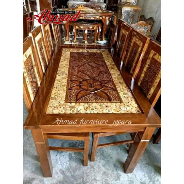 Kursi meja makan koin jati