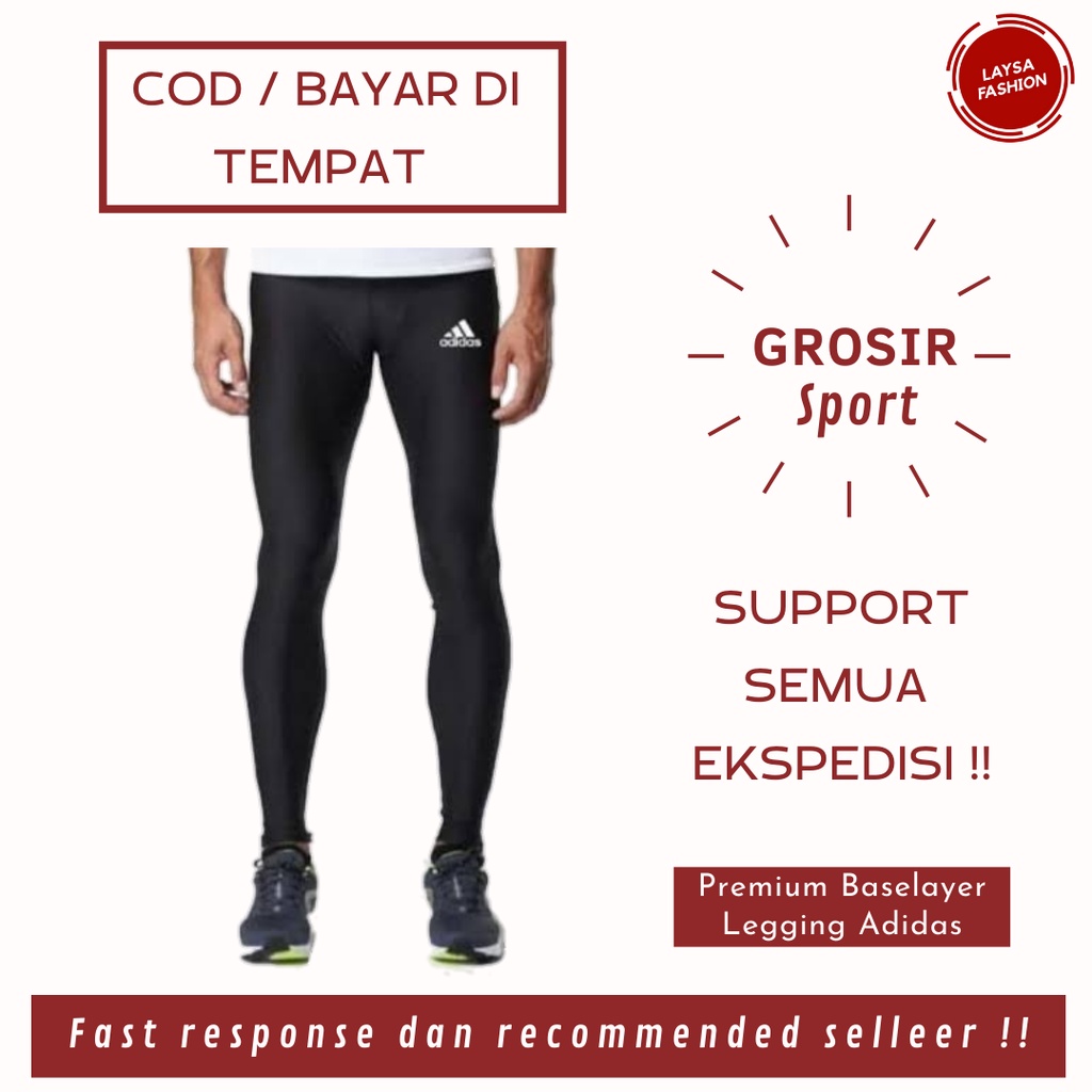 COD BISA SATUAN DAN GROSIR Celana Baselayer Olahraga Running Gym Jogging Polos Hitam Legging Leging Lejing Olahraga Voli Basket Sepak Bola Futsal Badminton Logo Adidas