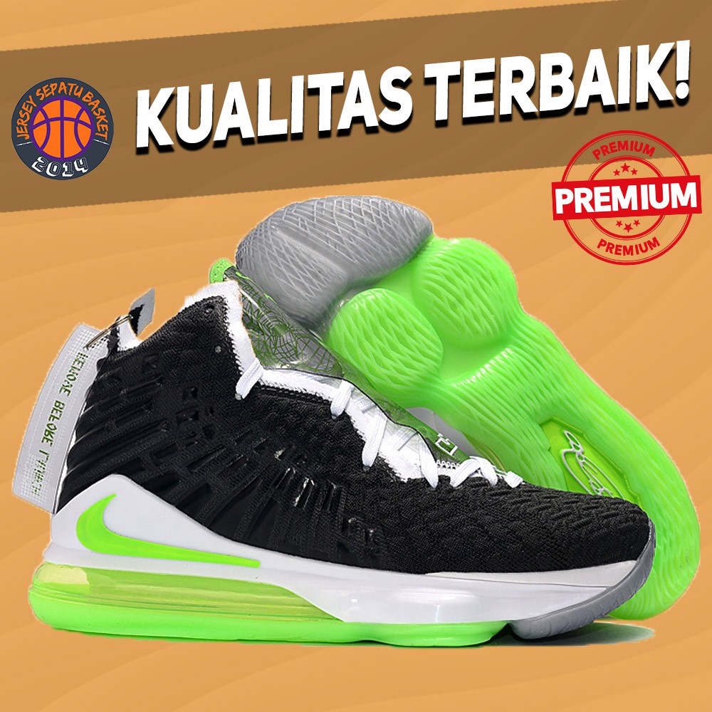 Sepatu Basket Sneakers Nike Lebron 17 Black Green Pria Wanita