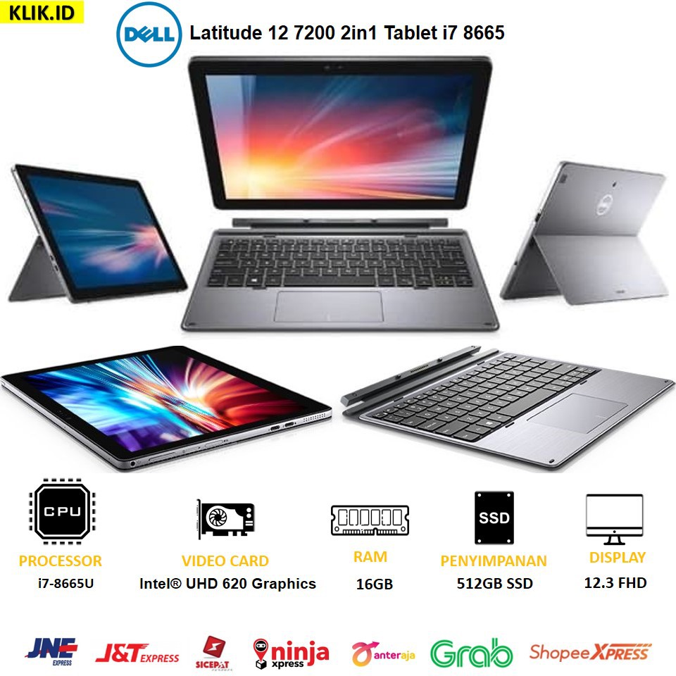 Dell Latitude 12 7200 2in1 Tablet i7 8665 16GB 512GB W10 12.3FHD + FREE PEN & KEYBOARD