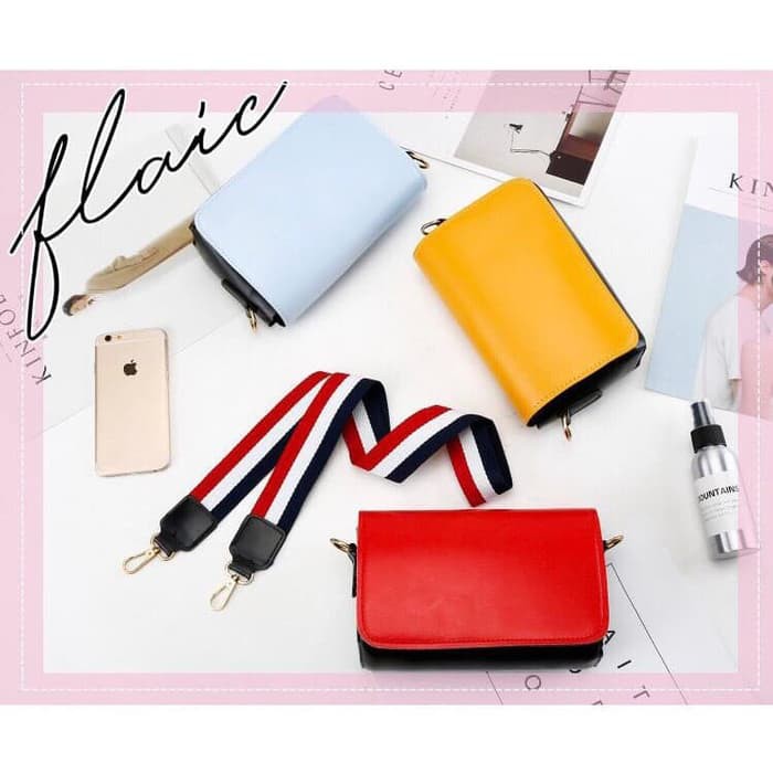 TAS SELEMPANG WANITA STRAP WARNA LUCU IMUT MANIS - Biru Muda