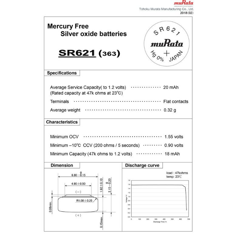 Murata SR621SW Original / 364 / SR621 / 621 Original baterai jam battery batre