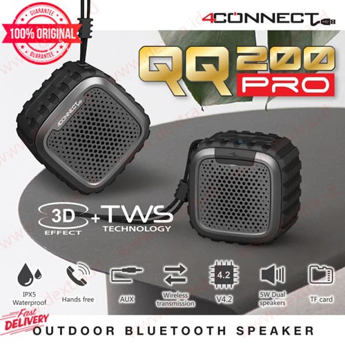 Speaker Bluetooth Waterproof 4Connect QQ200 PRO TWS with SD Card AUX - One Pieces