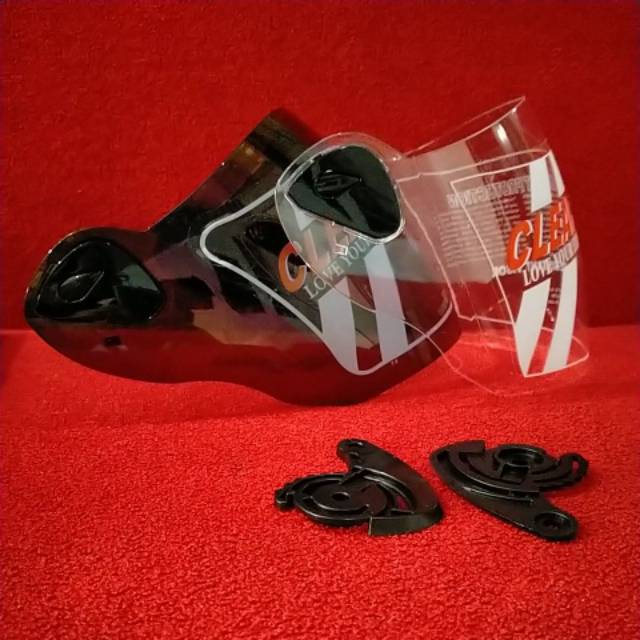 Kaca helm NHK R 6 + racet+tutup /1 set warna silver/pelangi/putih