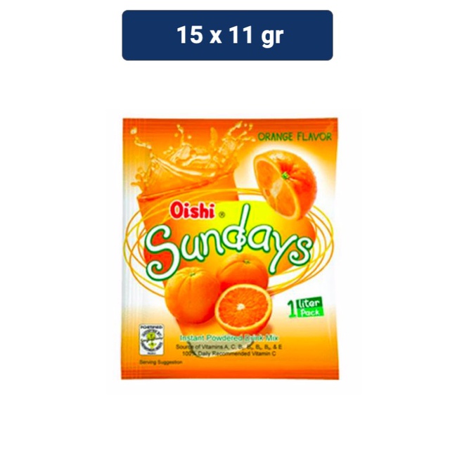Oishi Sundays Powder Drink Rasa Orange 15 x 11 gr