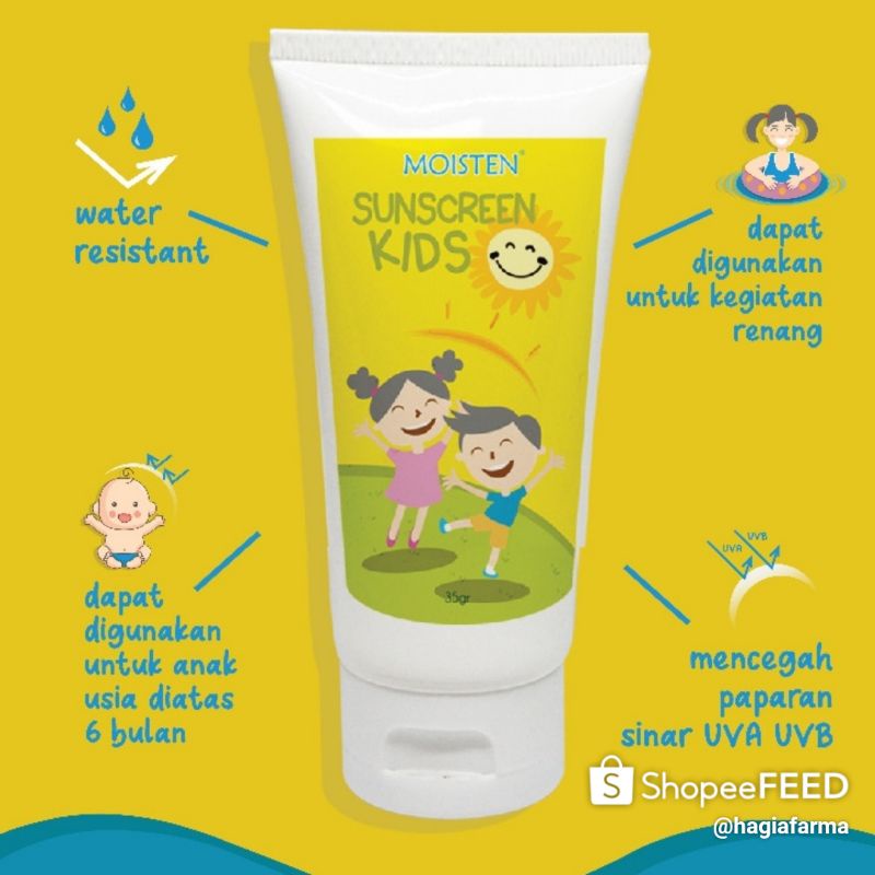 [Original] Sunblock Anak Sunscreen Kids Tabir Surya Anak dan Bayi SPF30 MOISTEN Proderma 35 Gram Ant