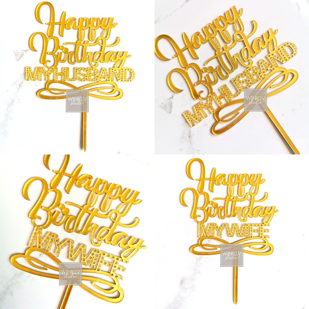 Acrylic Cake Topper Happy Birthday / Topper Akrilik Kue Ulang Tahun Wife Husband Suami Istri