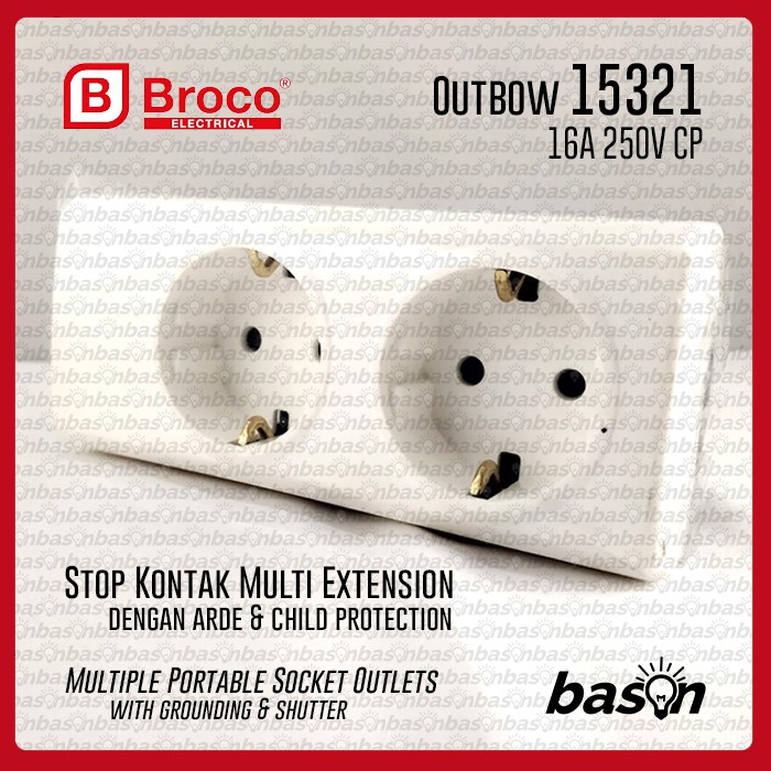 BROCO 15321 Stop Kontak Outbow 2 Lubang - 16A 250V dengan Child Protection