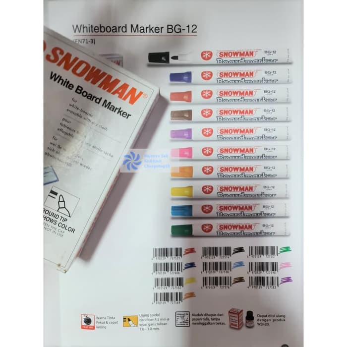 

Spidol Snowman BG12 BG 12 Whiteboard Warna Warni - Biru RJT