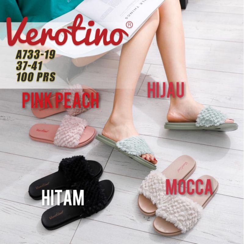 sandal verotino 733 BULU sandal selop jelly wanita motif bulu