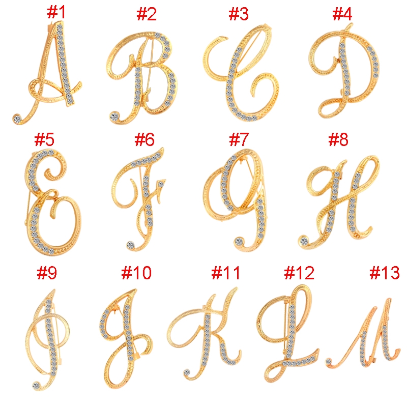 26 Huruf Alfabet Brooch Bros Pin Bertatahkan Kristal Peniti-4