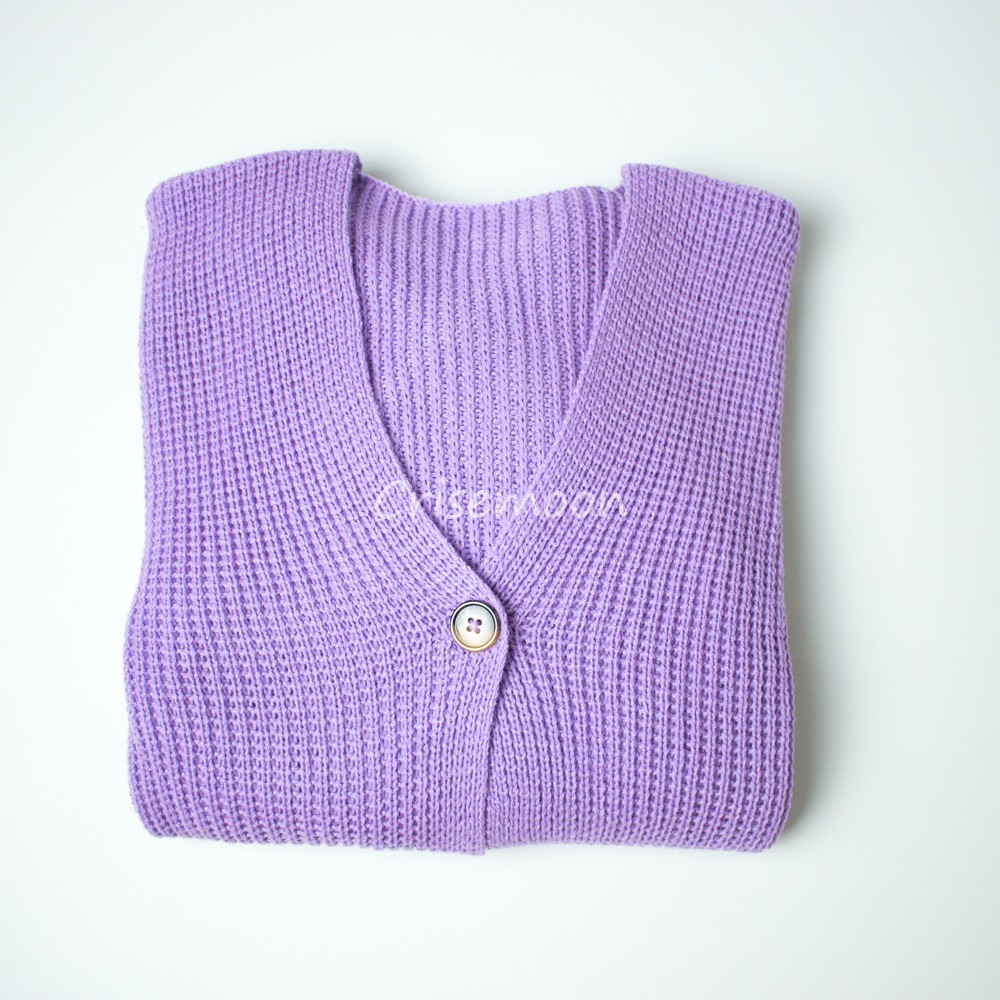 Vina Knitted Cardigan Rajut Kancing Oversize Tangan Balon-Lilac