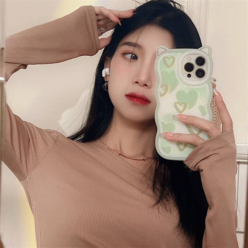 Soft Case Bahan Kulit Anti Jatuh Untuk Compatible for iPhone 14 13 12 11 Pro Max iPhone X Xr Xs Max SE 2020 iPhone 8 7 6 6s Plus Fashion Love Heart Transparent Phone Case Square Straight Cube Shockproof Cat Ear Phone Case Anti-fall Soft TPU Back Cover