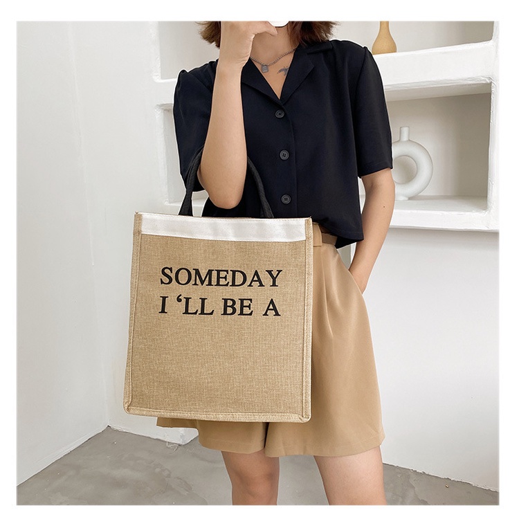 Drozenb Tas Tote Wanita Bahan Anyam Goni Jepang/Totebag Fashion Jepang Anyam Impor/Tas Tote Bahan Goni Model Jepang Fashion