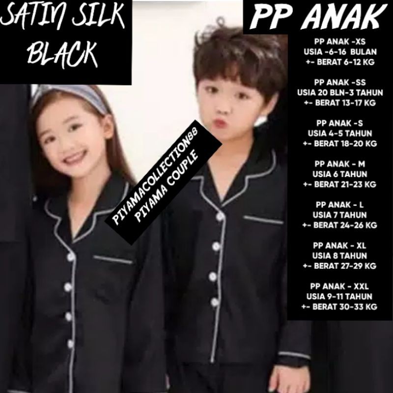 pakaian tidur piyama couple lengan panjang setelan satin polos hitam