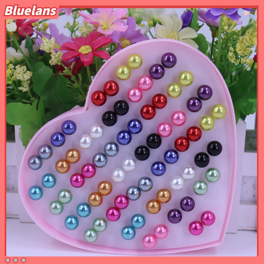 Bluelans 36 Pasang Anting Stud Bahan Stainless Steel Aksen Mutiara Tiruan Warna-Warni