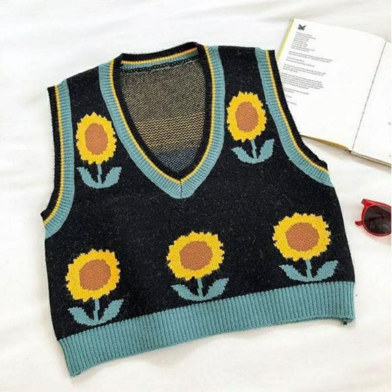 Retro Sunflowers Vest matahari Wanita Korean