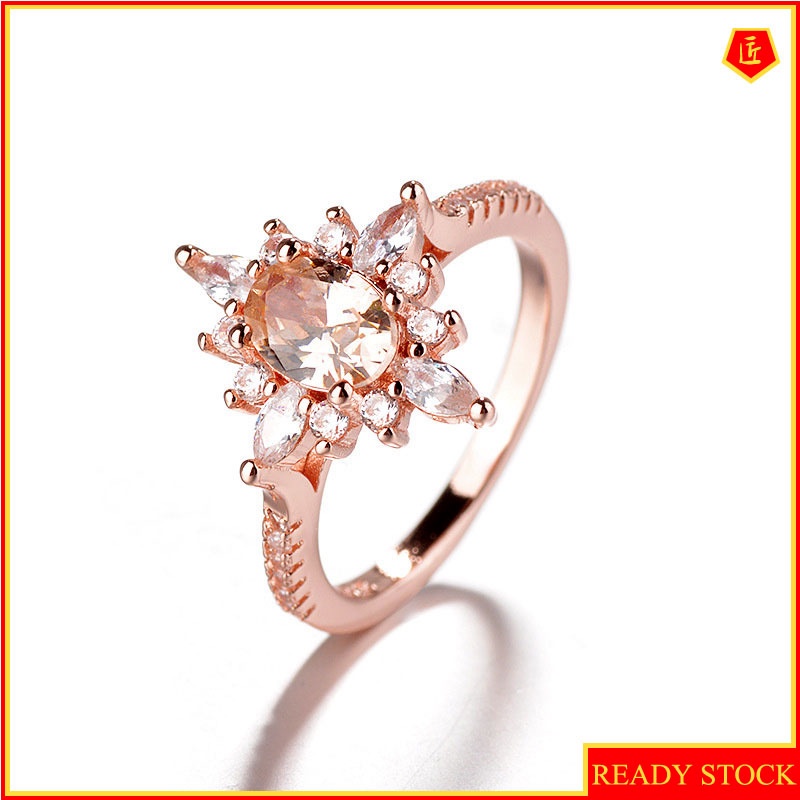 [Ready Stock]Fashion Elegant Champagne Diamond-Studded Ring Creative 18K Rose Gold